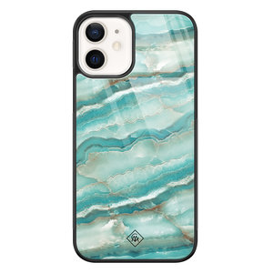 Casimoda iPhone 12 glazen hardcase - Marmer azuurblauw