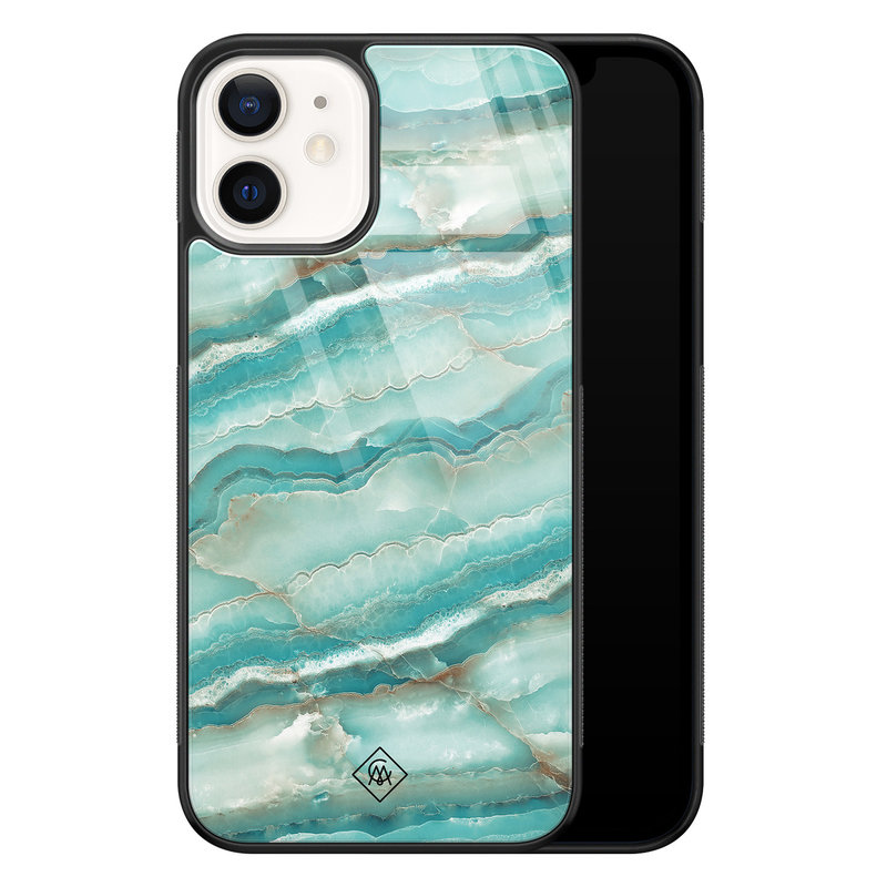 Casimoda iPhone 12 glazen hardcase - Marmer azuurblauw