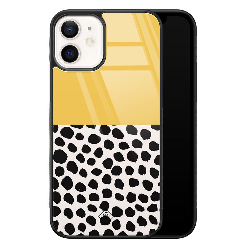 Casimoda iPhone 12 glazen hardcase - Abstract geel