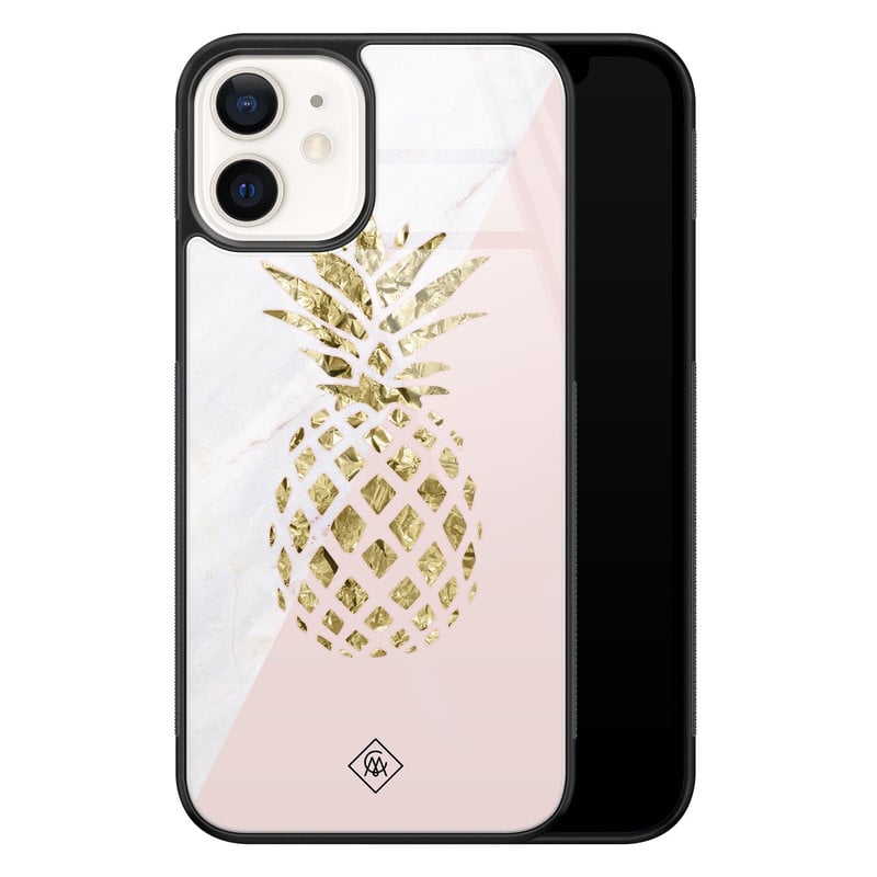Casimoda iPhone 12 glazen hardcase - Ananas