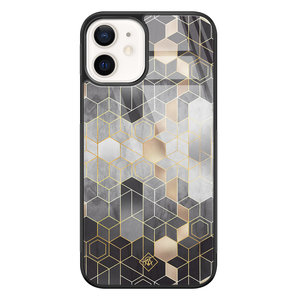 Casimoda iPhone 12 glazen hardcase - Grey cubes