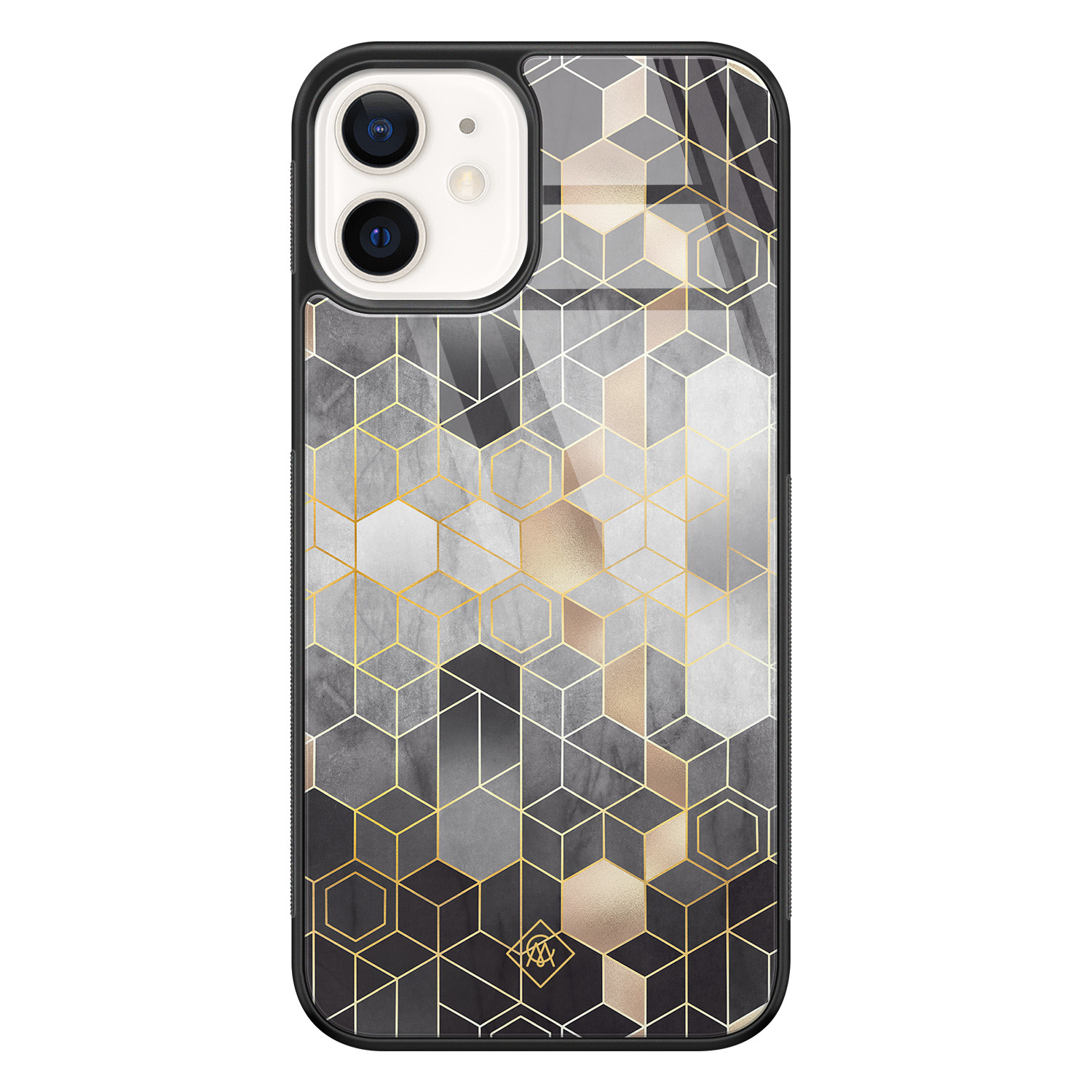 iPhone 12 glazen hardcase Grey cubes