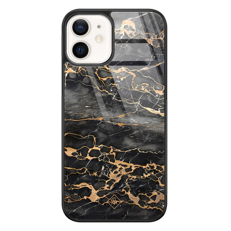 Casimoda iPhone 12 glazen hardcase - Marmer grijs brons