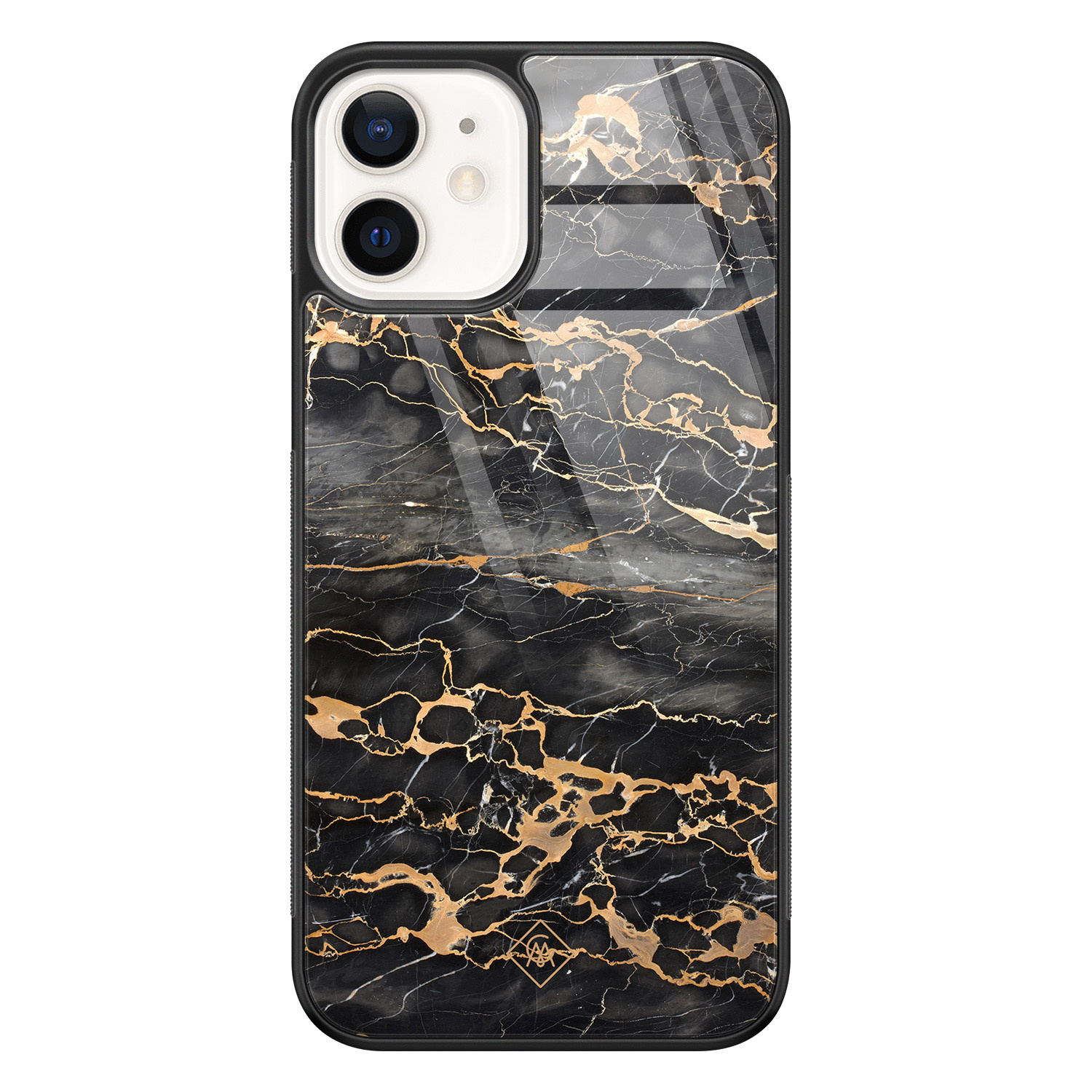 iPhone 12 glazen hardcase - Marmer grijs brons