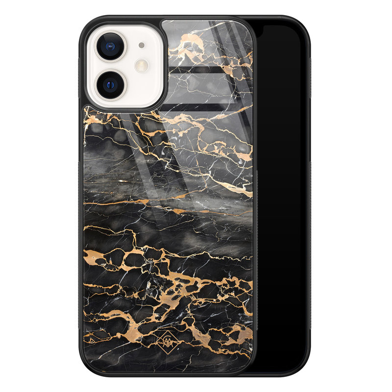 Casimoda iPhone 12 glazen hardcase - Marmer grijs brons