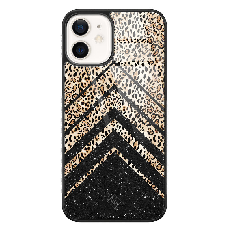 Casimoda iPhone 12 glazen hardcase - Chevron luipaard