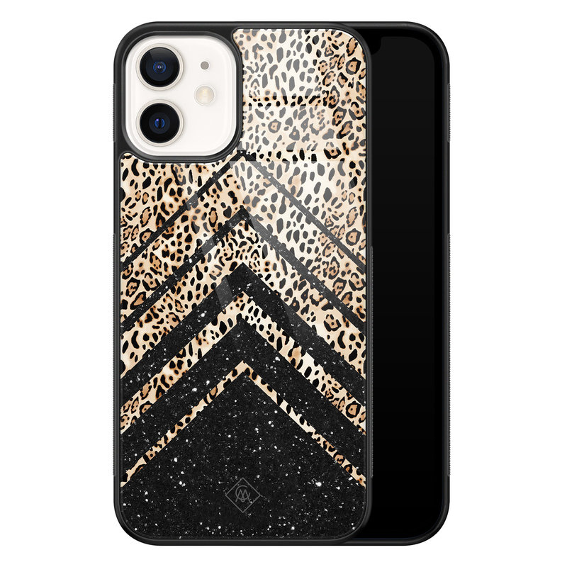 Casimoda iPhone 12 glazen hardcase - Chevron luipaard