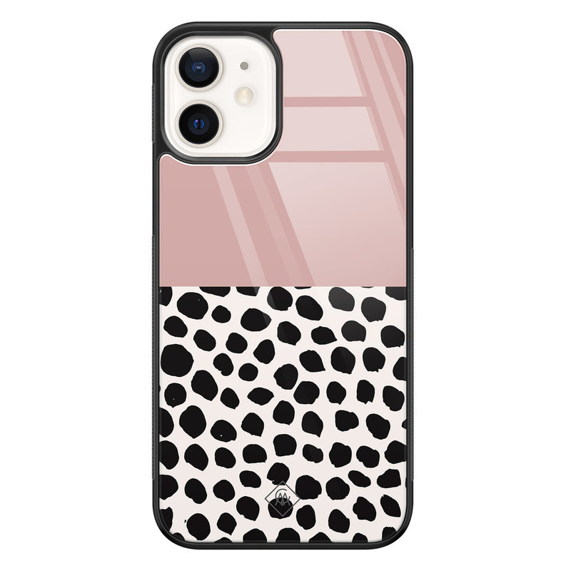 Casimoda iPhone 12 glazen hardcase - Pink dots