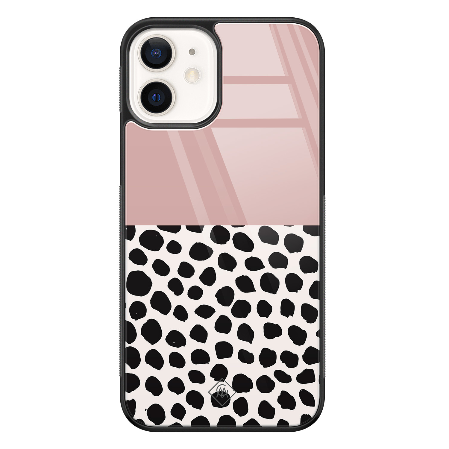 iPhone 12 glazen hardcase - Pink dots