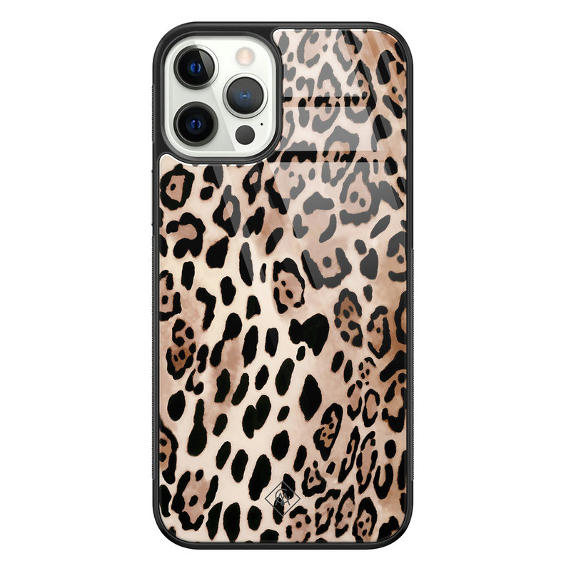 Casimoda iPhone 12 Pro glazen hardcase - Golden wildcat