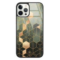Casimoda iPhone 12 Pro glazen hardcase - Kubus groen