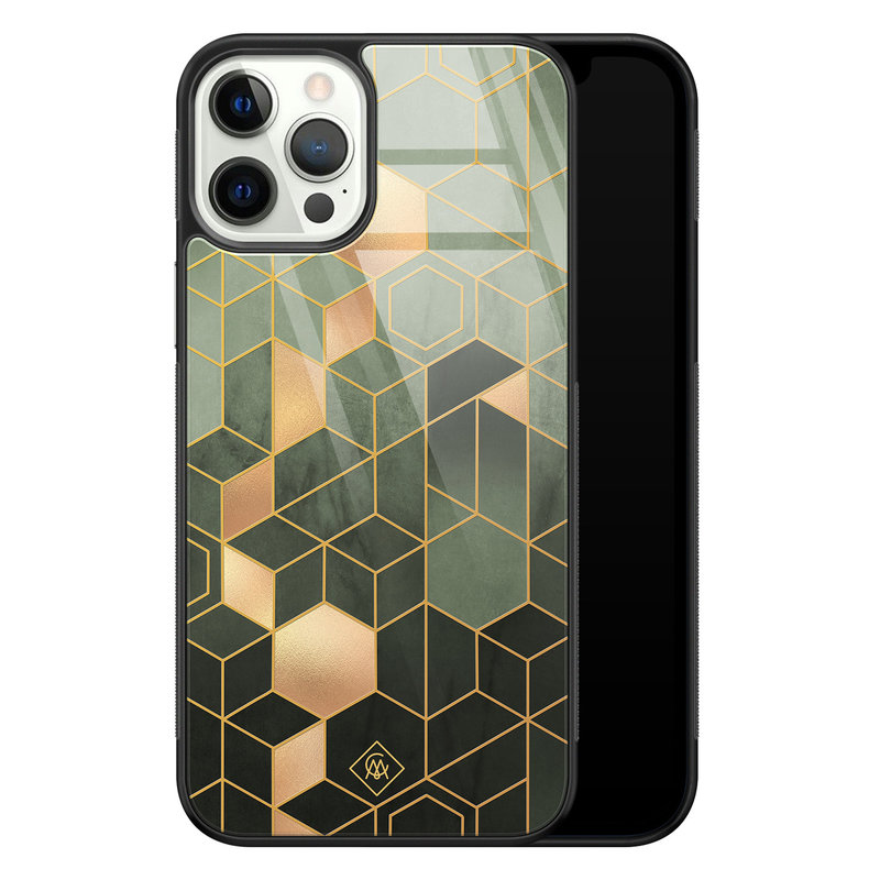 Casimoda iPhone 12 Pro glazen hardcase - Kubus groen