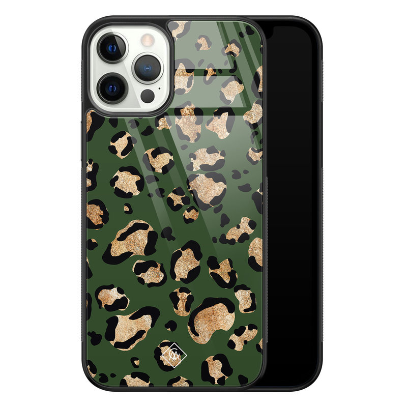 Casimoda iPhone 12 Pro glazen hardcase - Luipaard groen