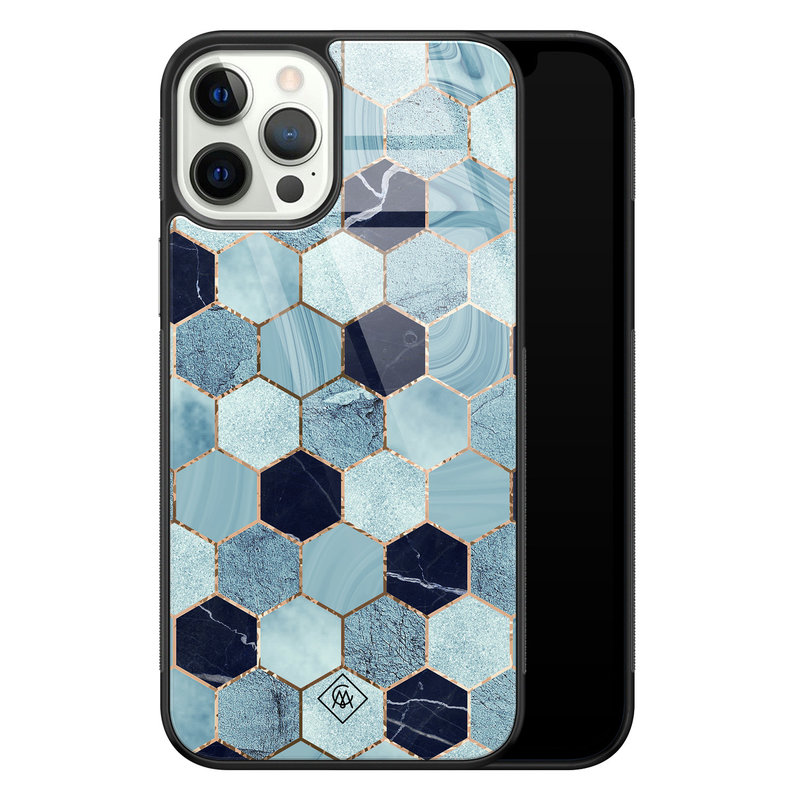 Casimoda iPhone 12 Pro glazen hardcase - Blue cubes