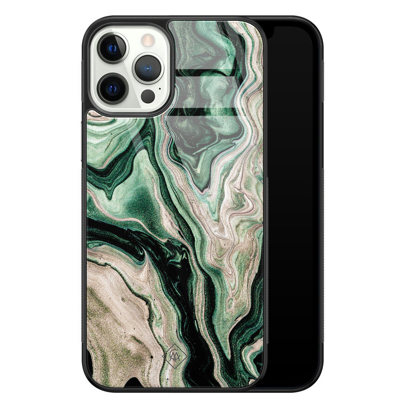 Casimoda iPhone 12 Pro glazen hardcase - Green waves