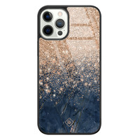 Casimoda iPhone 12 Pro glazen hardcase - Marmer blauw rosegoud