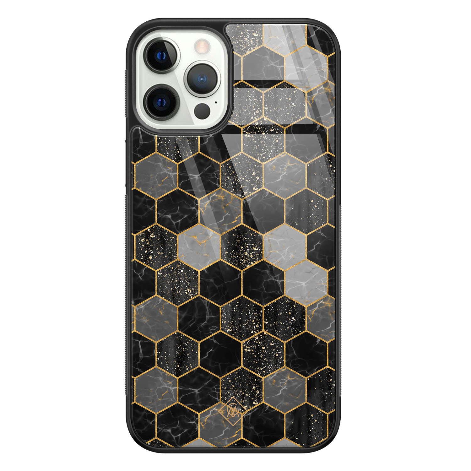 iPhone 12 Pro glazen hardcase Hexagons zwart