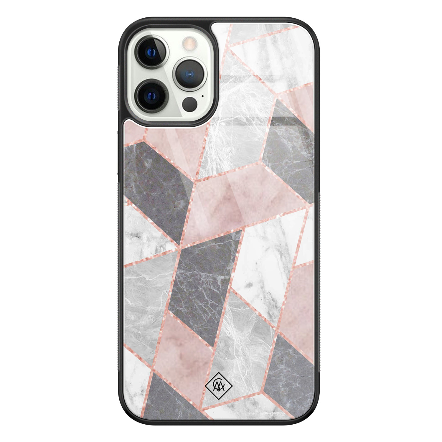 iPhone 12 Pro glazen hardcase Stone grid