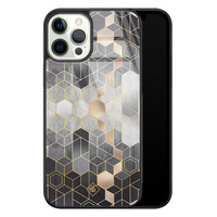 Casimoda iPhone 12 Pro glazen hardcase - Grey cubes