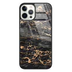 Casimoda iPhone 12 Pro glazen hardcase - Marmer grijs brons
