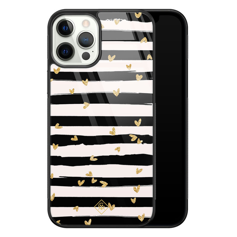 Casimoda iPhone 12 Pro glazen hardcase - Hart streepjes