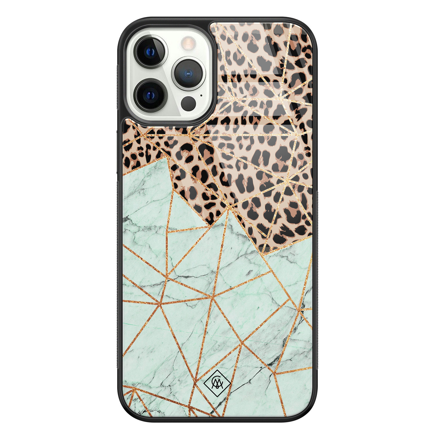 iPhone 12 Pro glazen hardcase Luipaard marmer mint