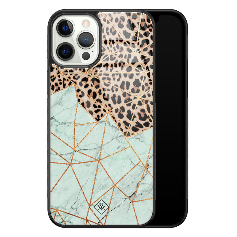 Casimoda iPhone 12 Pro glazen hardcase - Luipaard marmer mint