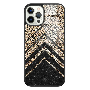 Casimoda iPhone 12 Pro glazen hardcase - Chevron luipaard