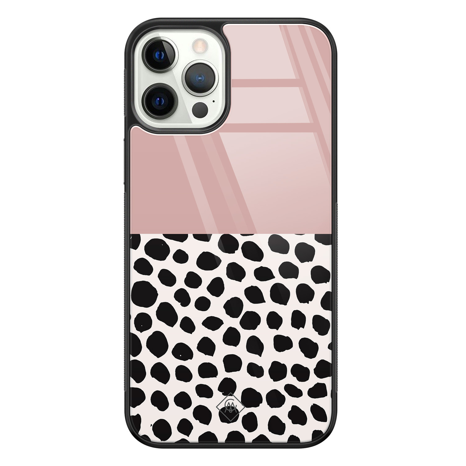 iPhone 12 Pro glazen hardcase Pink dots