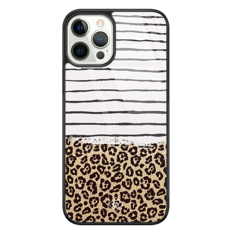 Casimoda iPhone 12 Pro glazen hardcase - Leopard lines