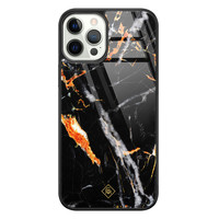 Casimoda iPhone 12 Pro glazen hardcase - Marmer zwart oranje