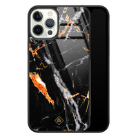 Casimoda iPhone 12 Pro glazen hardcase - Marmer zwart oranje