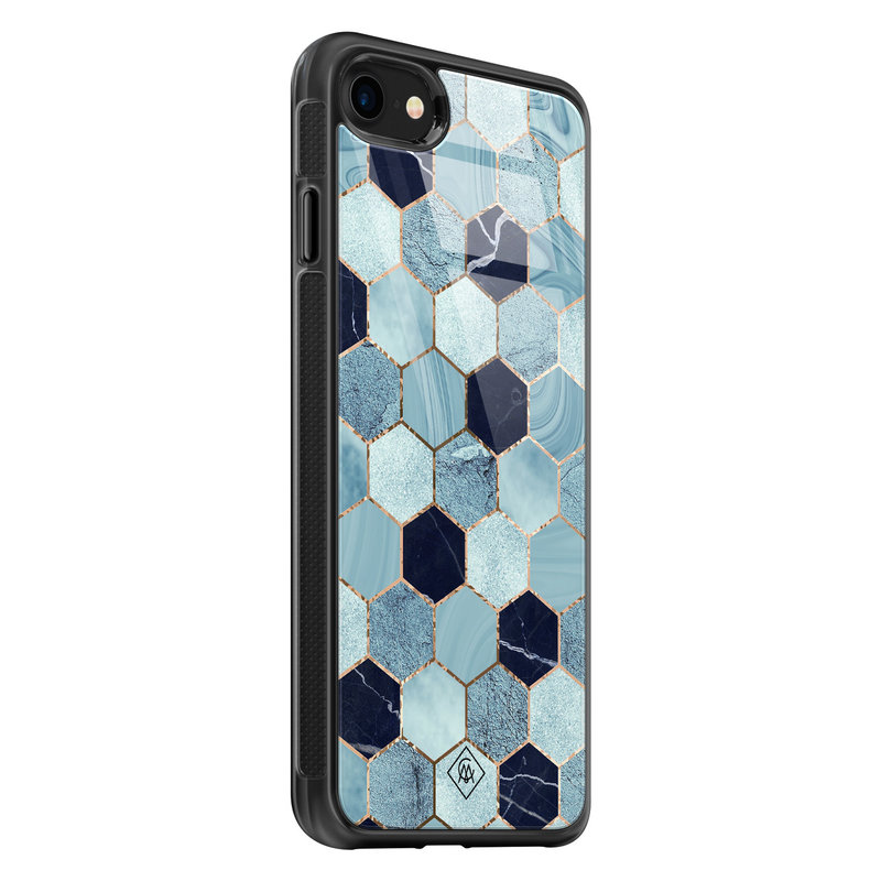 Casimoda iPhone 8/7 glazen hardcase - Blue cubes