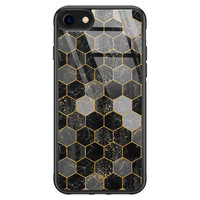 Casimoda iPhone 8/7 glazen hardcase - Hexagons zwart