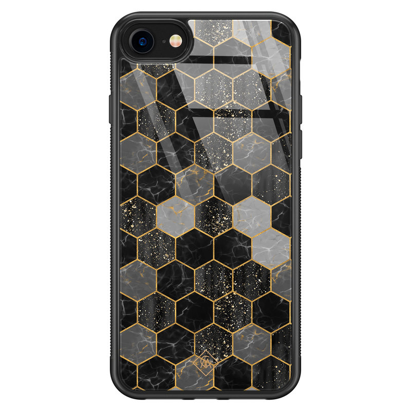 Casimoda iPhone 8/7 glazen hardcase - Hexagons zwart