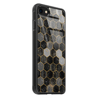 Casimoda iPhone 8/7 glazen hardcase - Hexagons zwart