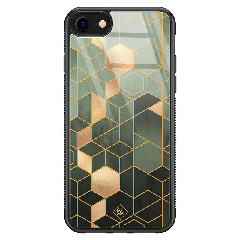 Casimoda iPhone SE 2020 glazen hardcase - Kubus groen