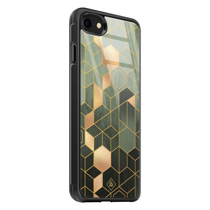 Casimoda iPhone SE 2020 glazen hardcase - Kubus groen