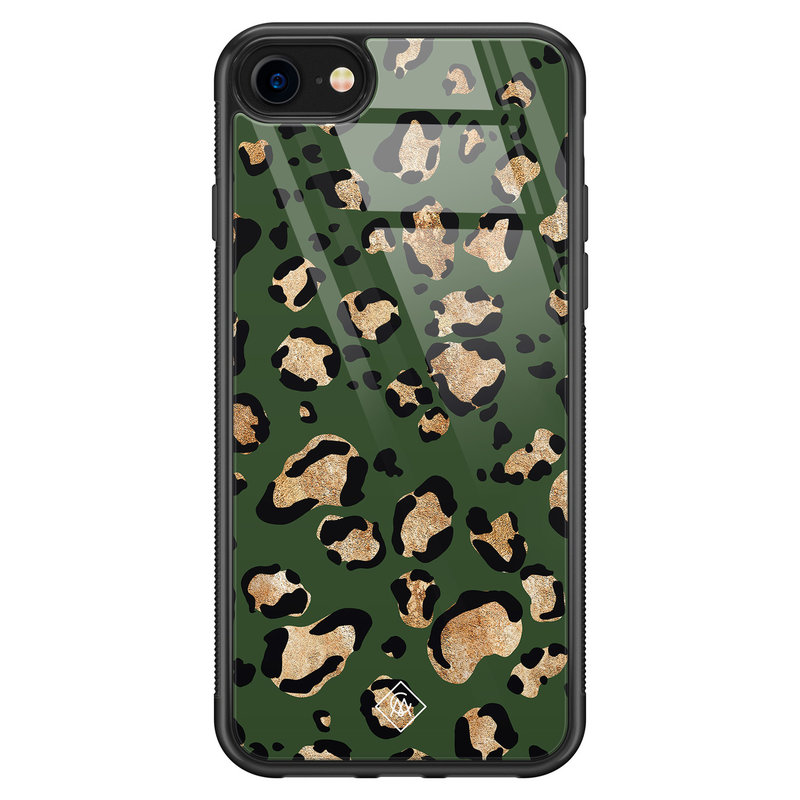 Casimoda iPhone SE 2020 glazen hardcase - Luipaard groen