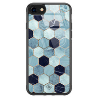 Casimoda iPhone SE 2020 glazen hardcase - Blue cubes