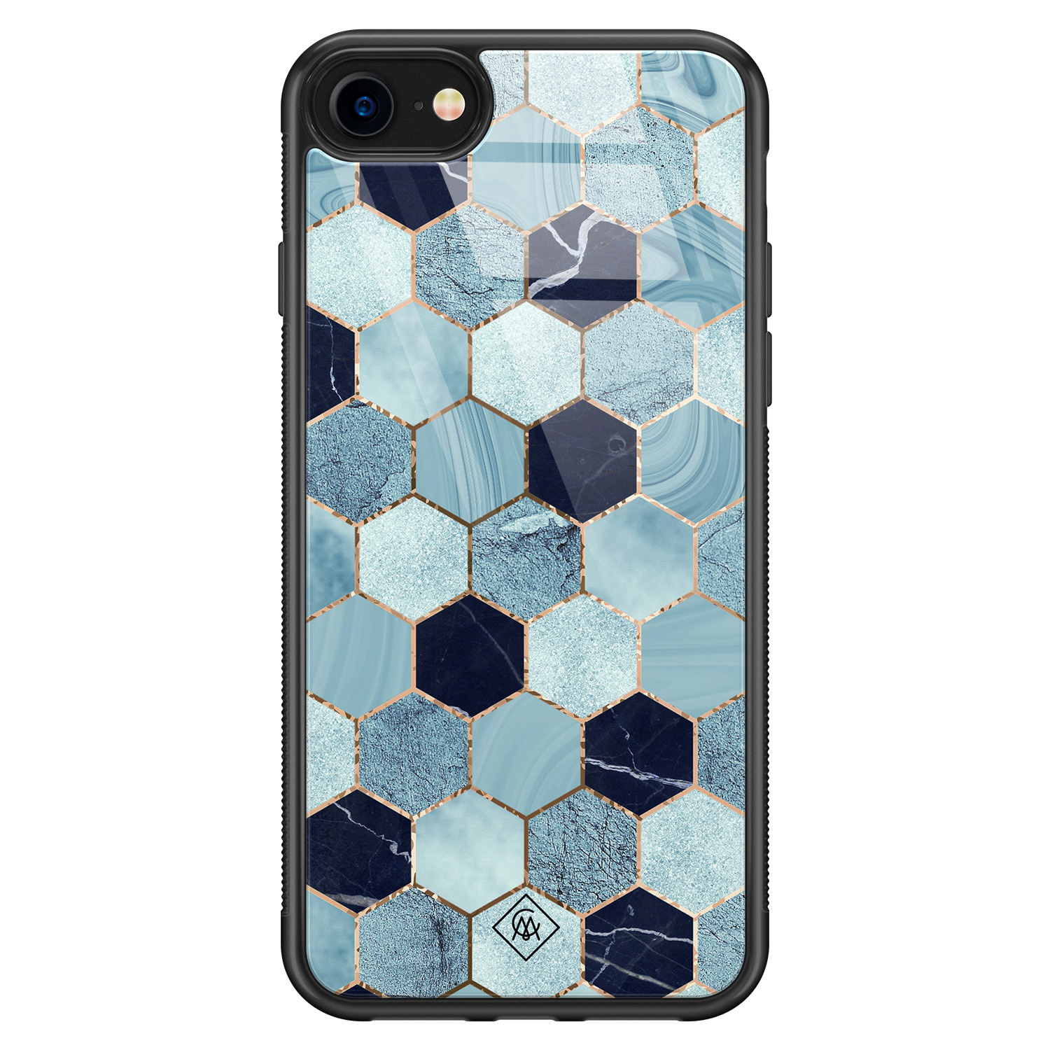 iPhone SE 2020 glazen hardcase Blue cubes