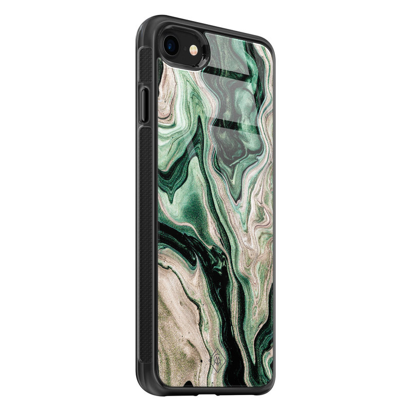 Casimoda iPhone SE 2020 glazen hardcase - Green waves