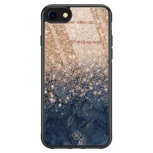 Casimoda iPhone SE 2020 glazen hardcase - Marmer blauw rosegoud
