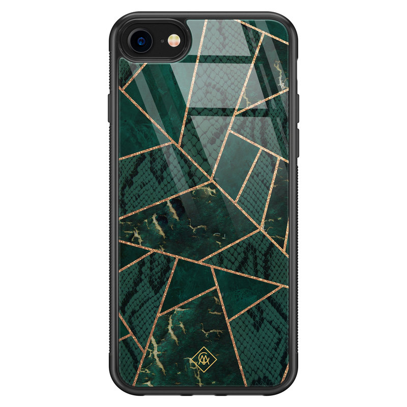 Casimoda iPhone SE 2020 glazen hardcase - Abstract groen