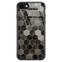 Casimoda iPhone SE 2020 glazen hardcase - Hexagons zwart