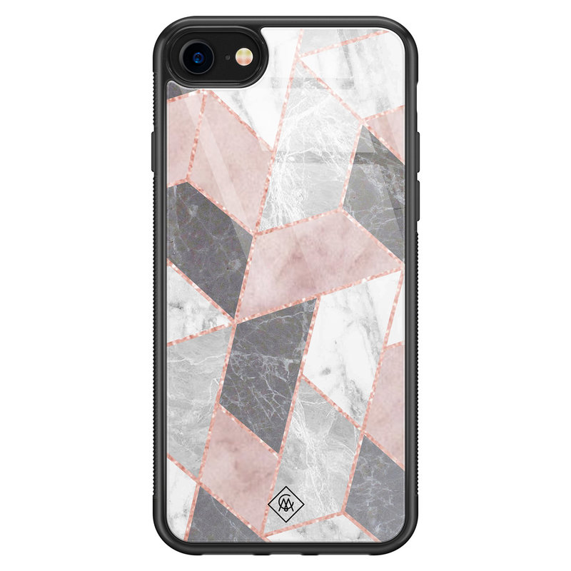 Casimoda iPhone SE 2020 glazen hardcase - Stone grid