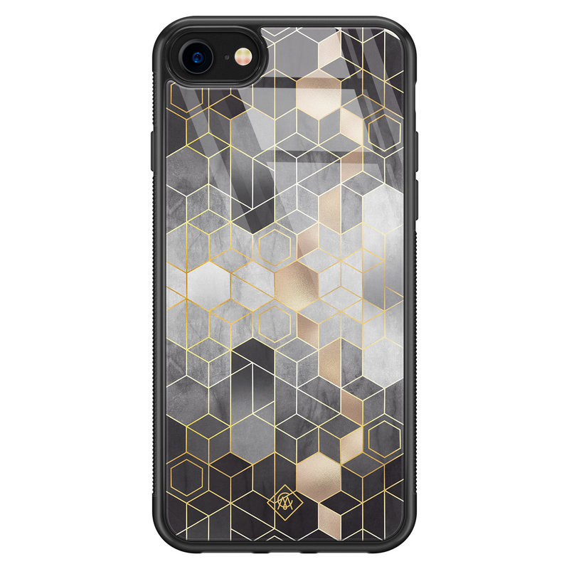 Casimoda iPhone SE 2020 glazen hardcase - Grey cubes