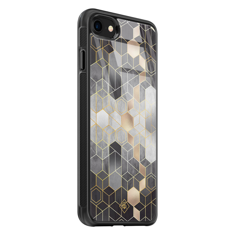 Casimoda iPhone SE 2020 glazen hardcase - Grey cubes