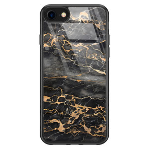 Casimoda iPhone SE 2020 glazen hardcase - Marmer grijs brons
