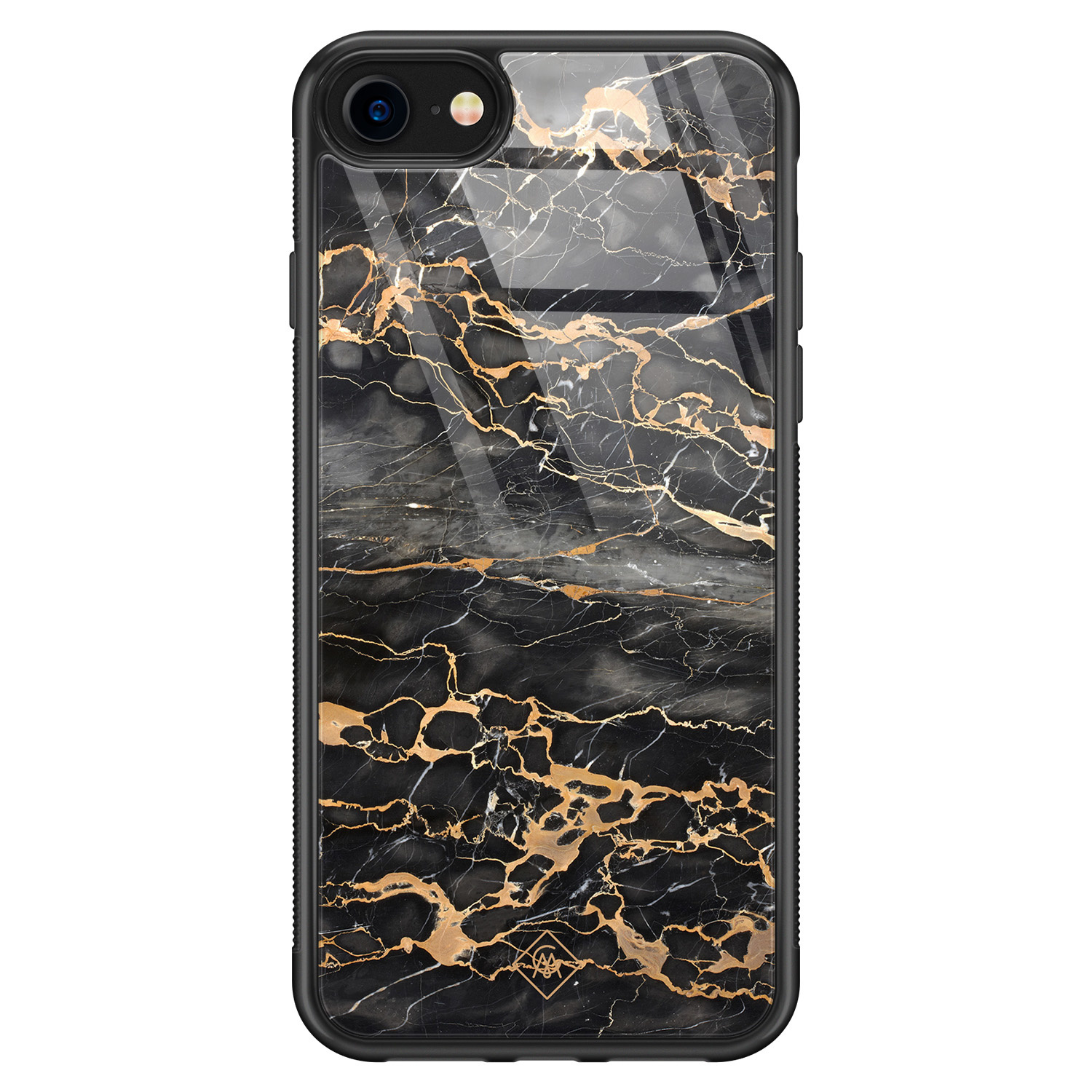 iPhone SE 2020 glazen hardcase - Marmer grijs brons